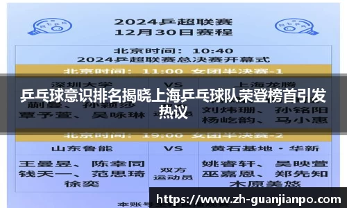 乒乓球意识排名揭晓上海乒乓球队荣登榜首引发热议